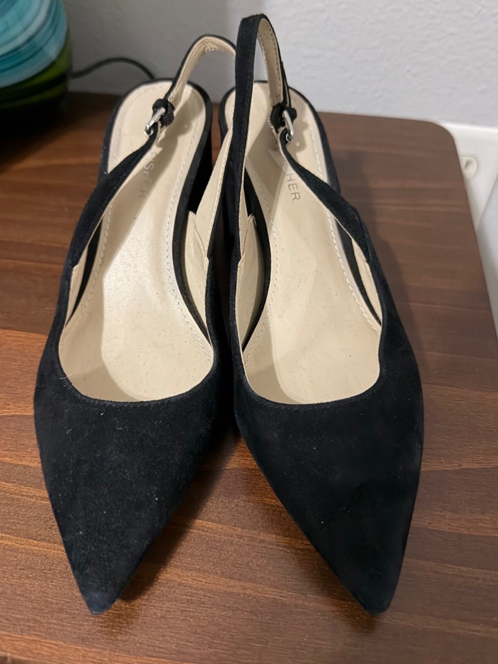 Marc Fisher Black Suede Pointed Toe Slingback Block Heels Sz 6.5